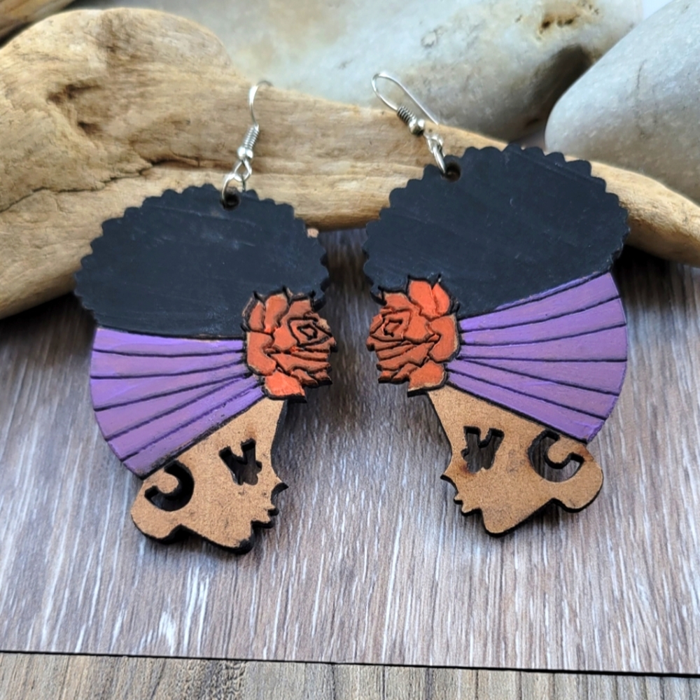 Handmade African Woman Silhouette Wooden Earrings